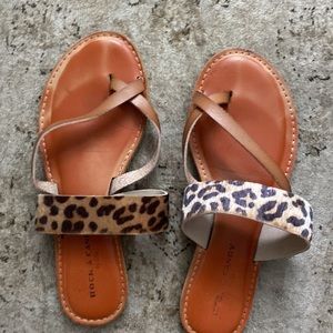 Rock & Candy women faux leather thong and leopard print calf hair sandals size 7